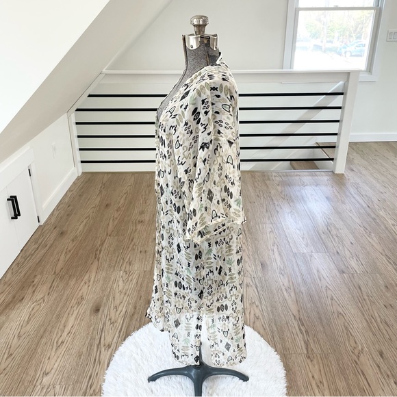 LD SALE ITEM: NWT tan black green sheer kimono beach cover-up bohemian tropical - Picture 5 of 9